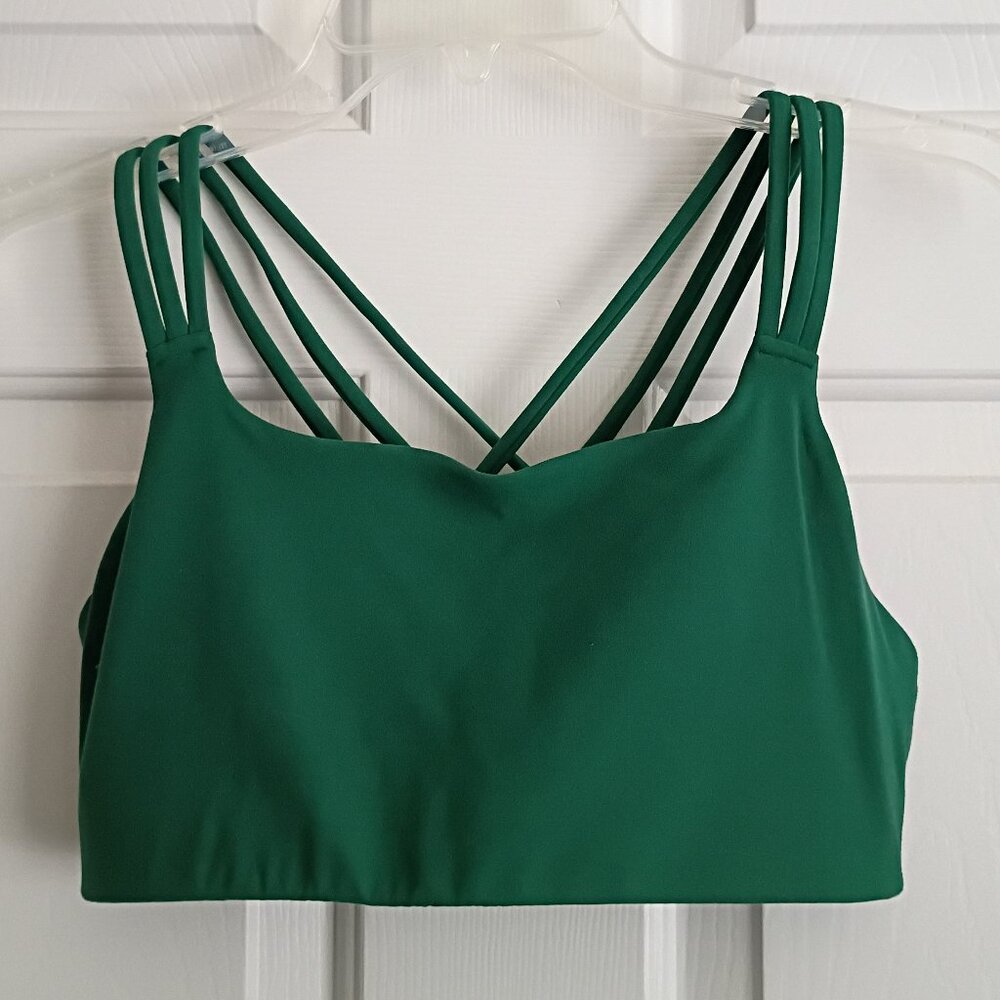 ATHLETA Hyper Focused Crisscross Strappy Bra Forest Green Size M